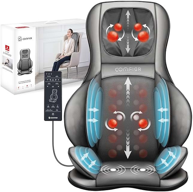 COMFIER Massager Chair with Heat, Shiatsu Neck Back Massager Portable with Compression & Rolling,Massage Chair Pad for Neck & Back for Muscle Tension Relief, Father Day Gift - Product Image