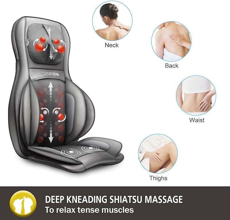 COMFIER Massager Chair with Heat, Shiatsu Neck Back Massager Portable with Compression & Rolling,Massage Chair Pad for Neck & Back for Muscle Tension Relief, Father Day Gift - Image 3