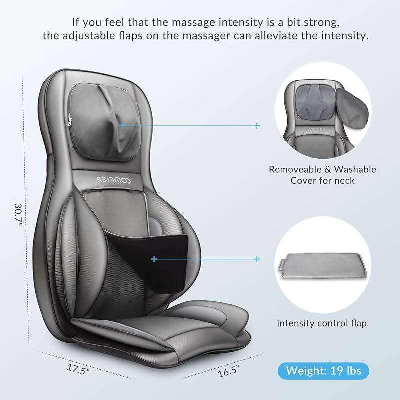 COMFIER Massager Chair with Heat, Shiatsu Neck Back Massager Portable with Compression & Rolling,Massage Chair Pad for Neck & Back for Muscle Tension Relief, Father Day Gift - Image 7