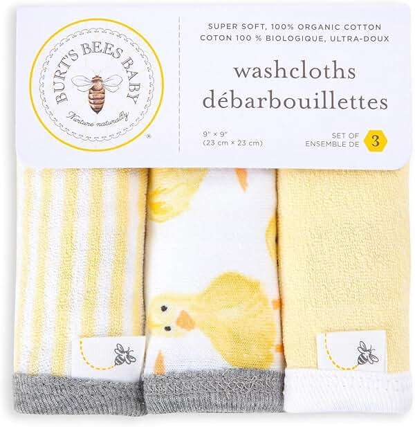 Burt's Bees Baby Washcloths for Infants, 100% Organic Cotton, Soft and Absorbent Knit Terry Face Towel, 9 x 9 in, 3-Pack - Image 3