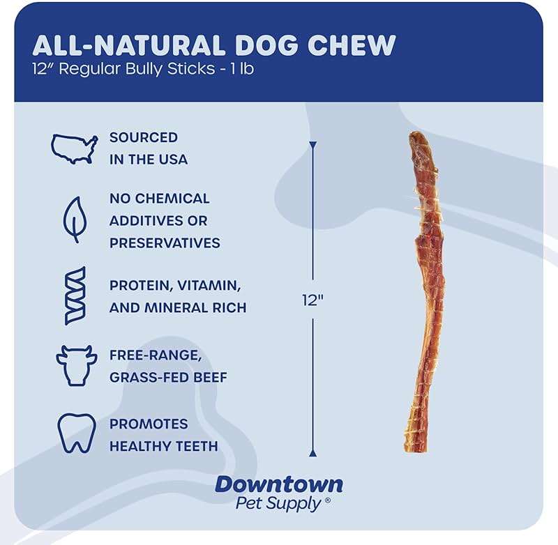 Downtown Pet Supply USA-Made 12-inch Bully Sticks for Dogs, 1 LB - No Hide Dog Chews Long Lasting and Non-Splintering - Nutrient-Rich, Single Ingredient and Odor Free Bully Sticks for Dogs - Image 2
