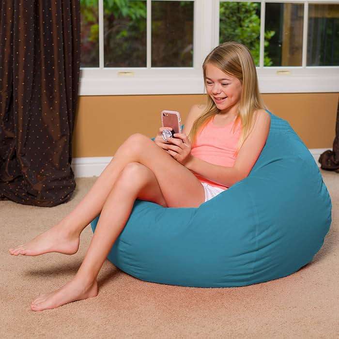 Posh Creations Bean Bag Chair for Kids, Teens, and Adults Includes Removable and Machine Washable Cover, Heather Teal, 38in - Large - Image 2