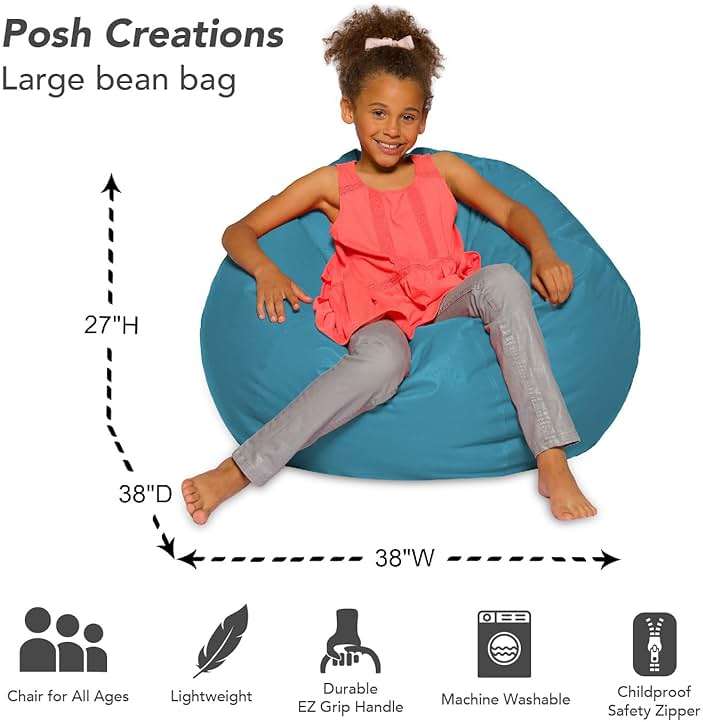 Posh Creations Bean Bag Chair for Kids, Teens, and Adults Includes Removable and Machine Washable Cover, Heather Teal, 38in - Large - Image 3