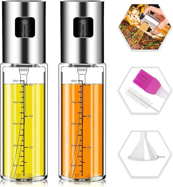 NORBASE Oil Sprayer for Cooking, 2 Pack Upgraded Olive Oil Spray Bottle Mister Refillable with Scale Air Fryer Accessories for Kitchen, Salad, Baking, BBQ, Frying - Image 1