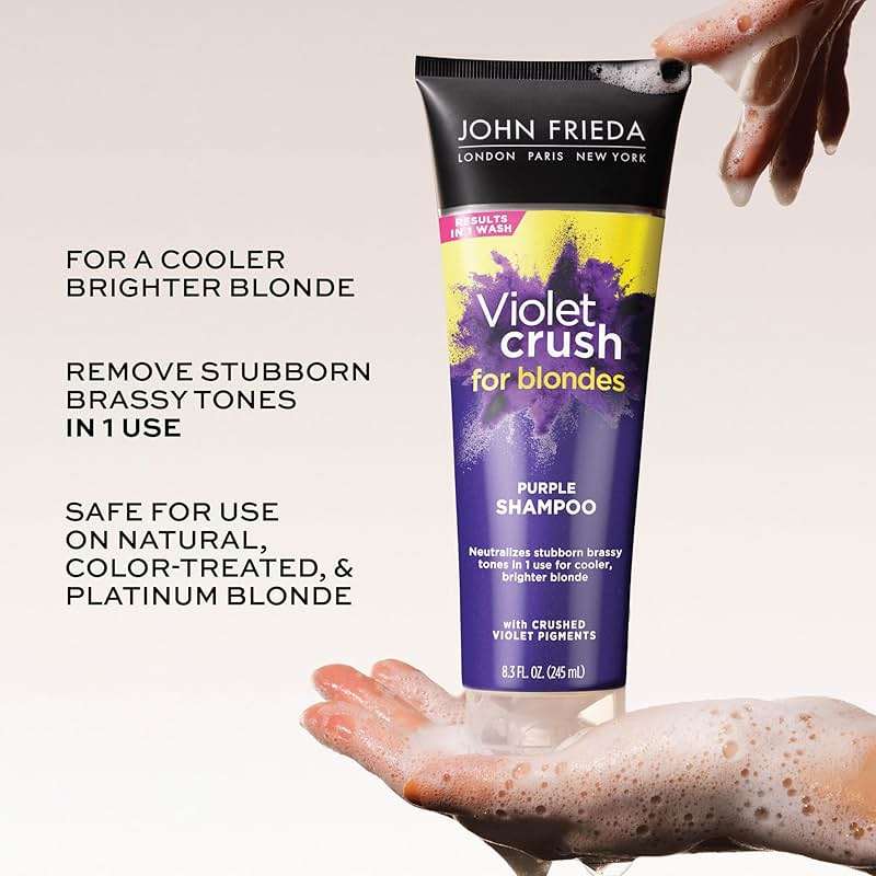 John Frieda 8.3 Ounce Shampoo for Blonde Hair, Violet Crush Purple Shampoo, Neutralizes Brassy Yellow Tones, Blonde Toner for Bleached, Platinum - Image 4
