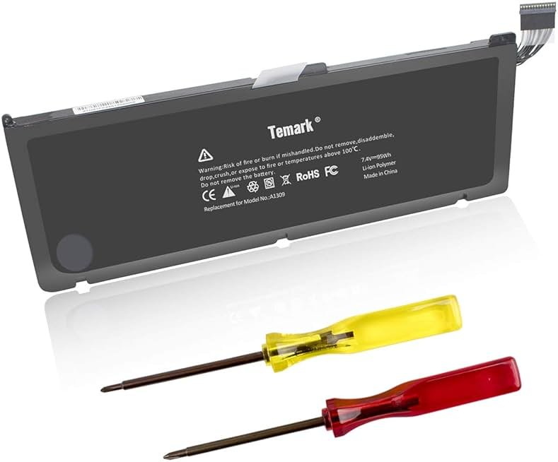 Temark Replacement Laptop Battery A1309 Compatible with MacBook Pro 17inch A1297 (Only fit Early 2009 Mid2009 Mid2010 Version), fits for MC226/A MC226CH/A MC226J/A 020-6313-C 661-5037-A (95Wh) - Product Image
