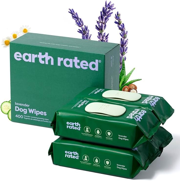 Earth Rated Dog Wipes, Hypoallergenic, Cleaning and Hydrating, for Grooming Paws, Body and Butt, Lavender Scented, 400 Count - Product Image