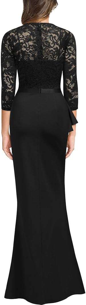 MISSMAY Women's Vintage Floral Lace Ruffle Half Sleeve Evening Party Formal Long Dress - Image 2