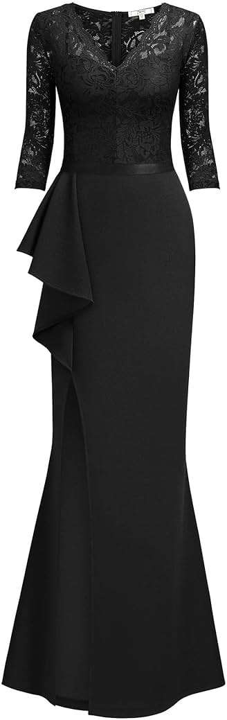 MISSMAY Women's Vintage Floral Lace Ruffle Half Sleeve Evening Party Formal Long Dress - Image 5