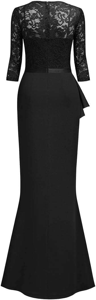 MISSMAY Women's Vintage Floral Lace Ruffle Half Sleeve Evening Party Formal Long Dress - Image 6