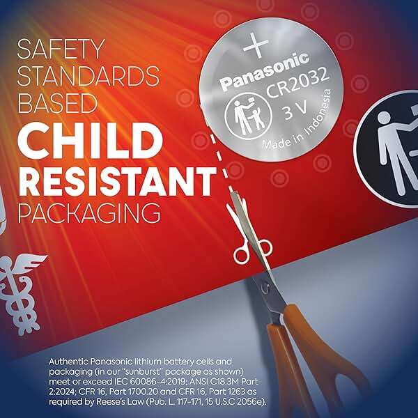 Panasonic CR2032 3.0 Volt Long Lasting Lithium Coin Cell Batteries in Child Resistant, Standards Based Packaging, 10 Pack - Image 4