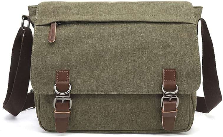 Sechunk Canvas Vintage Messenger Bag Shoulder bag Leather Large Travel Crossbody bags for men women 15inch Laptop - Image 1