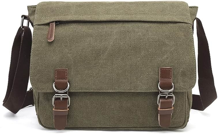 Sechunk Canvas Vintage Messenger Bag Shoulder bag Leather Large Travel Crossbody bags for men women 15inch Laptop - Product Image