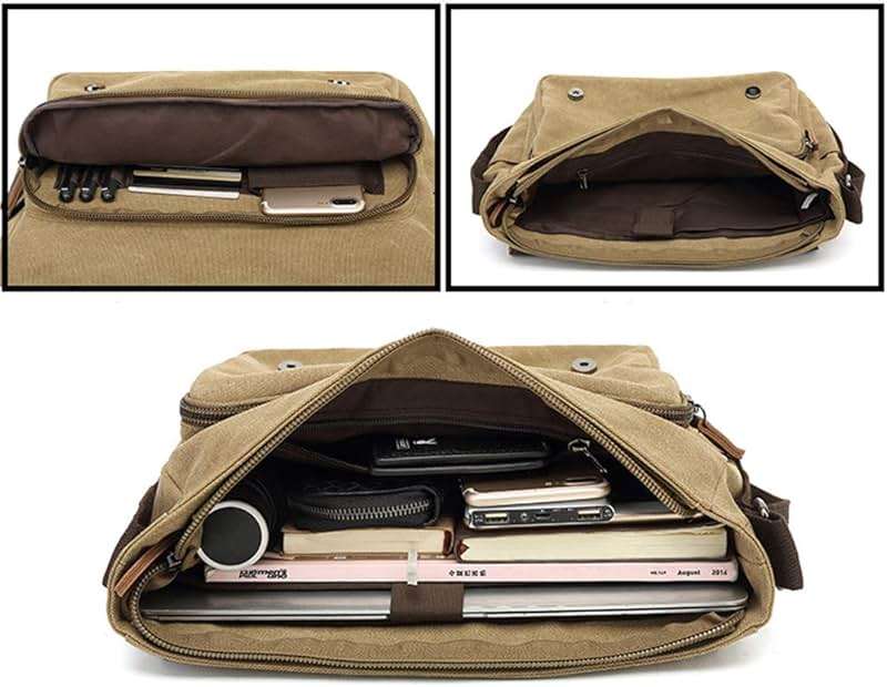 Sechunk Canvas Vintage Messenger Bag Shoulder bag Leather Large Travel Crossbody bags for men women 15inch Laptop - Image 4