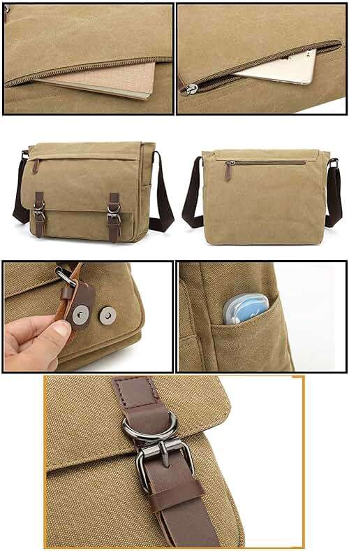 Sechunk Canvas Vintage Messenger Bag Shoulder bag Leather Large Travel Crossbody bags for men women 15inch Laptop - Image 5