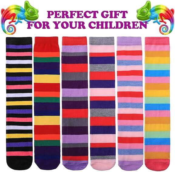 FNOVCO Girls Knee High Socks Kids Crazy Fun Gift Cute Animal Patterns Cotton Long Socks 6 Pairs - Image 5