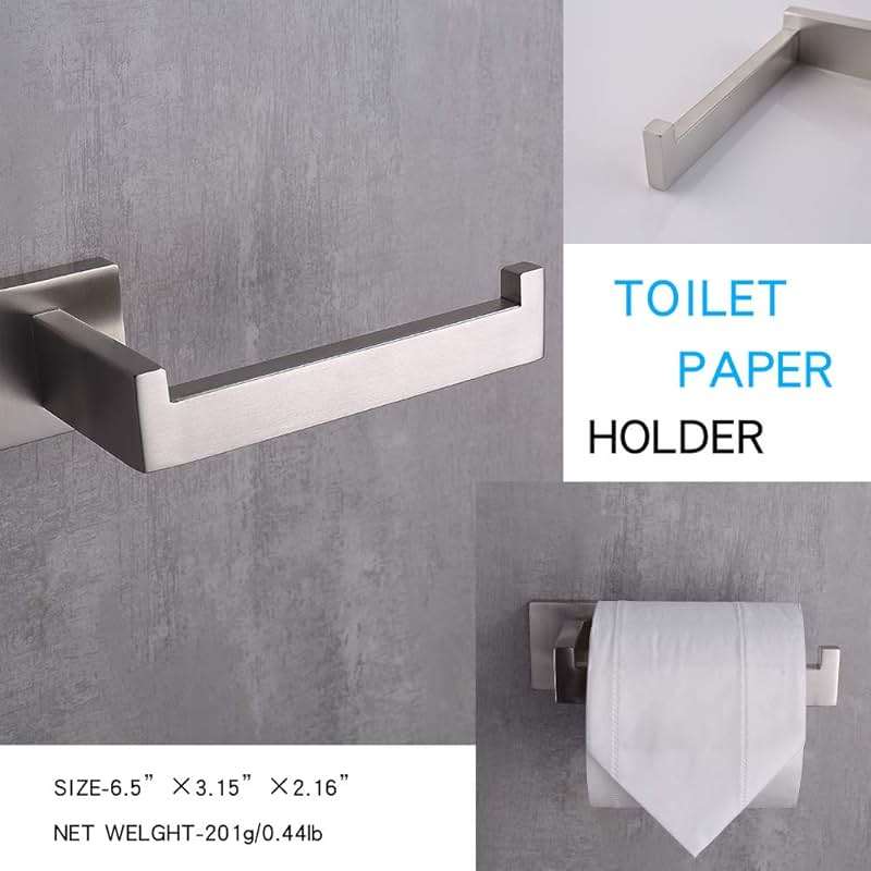 TASTOS 3-Piece Bathroom Hardware Set Brushed Nickel Wall Mounted Bathroom Accessory Set, Premium Stainless Steel Robe Hook Toilet Paper Holder 16-Inch Towel Bar (Silver) - Image 6