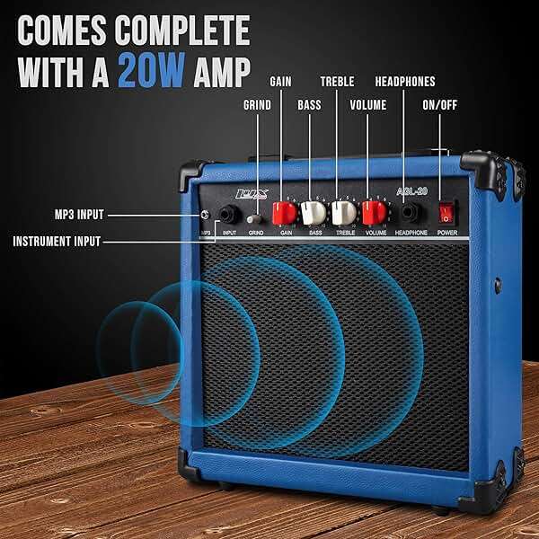 LyxPro 39 inch Electric Guitar Kit Bundle with 20w Amplifier, All Accessories, Digital Clip On Tuner, Six Strings, Two Picks, Tremolo Bar, Shoulder Strap, Case Bag Starter kit Full Size - Blue - Image 6