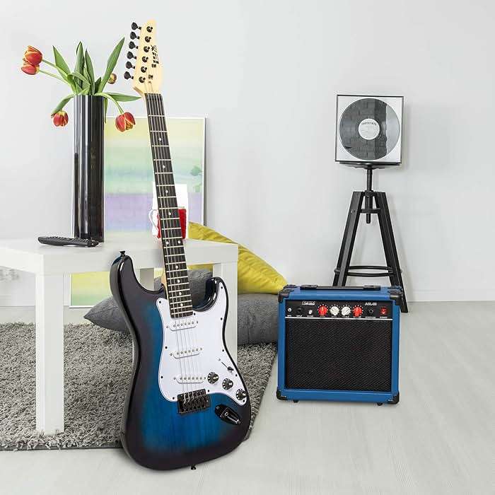LyxPro 39 inch Electric Guitar Kit Bundle with 20w Amplifier, All Accessories, Digital Clip On Tuner, Six Strings, Two Picks, Tremolo Bar, Shoulder Strap, Case Bag Starter kit Full Size - Blue - Image 7