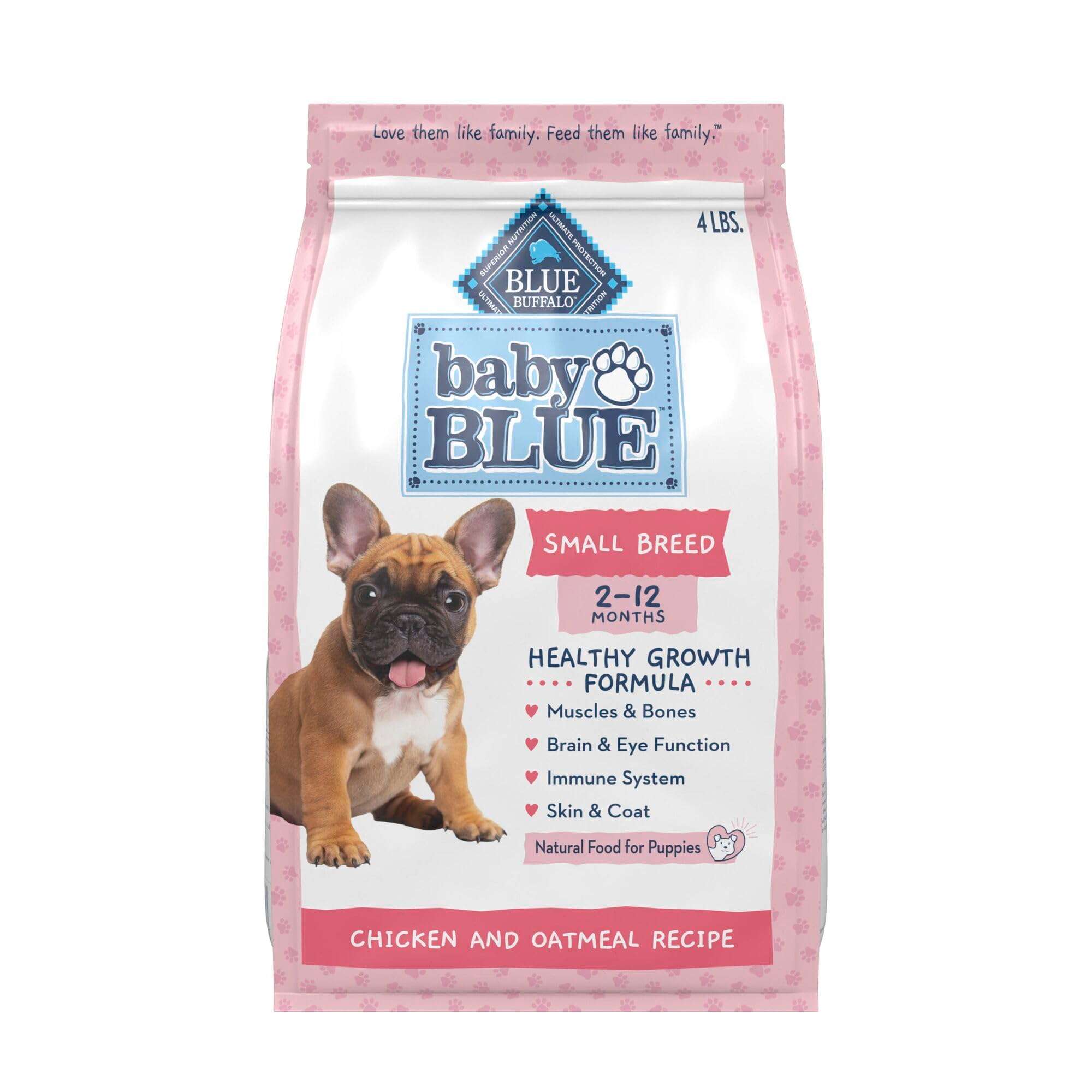 Blue Buffalo Baby Blue Natural Small Breed Puppy Dry Dog Food, Healthy Growth Formula with DHA, Chicken and Oatmeal Recipe, 4-lb Bag - Image 1