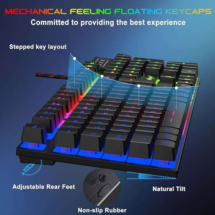 BlueFinger RGB Gaming Keyboard and Backlit Mouse and Headset Combo, USB Wired Backlit Keyboard, LED Gaming Mouse Set, Headset with Microphone for Laptop PC Computer Game and Work - Image 3