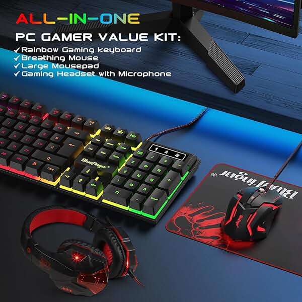 BlueFinger RGB Gaming Keyboard and Backlit Mouse and Headset Combo, USB Wired Backlit Keyboard, LED Gaming Mouse Set, Headset with Microphone for Laptop PC Computer Game and Work - Image 6