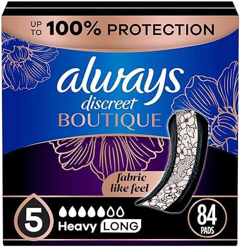 Always Discreet Boutique Adult Incontinence & Postpartum Pads For Women, Size 5, Heavy Long Abondant longues, 28 Count x 3 Packs (84 Count total) (Packaging May Vary) - Image 1