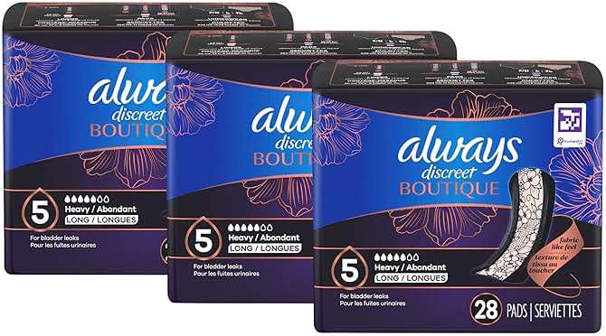 Always Discreet Boutique Adult Incontinence & Postpartum Pads For Women, Size 5, Heavy Long Abondant longues, 28 Count x 3 Packs (84 Count total) (Packaging May Vary) - Image 9