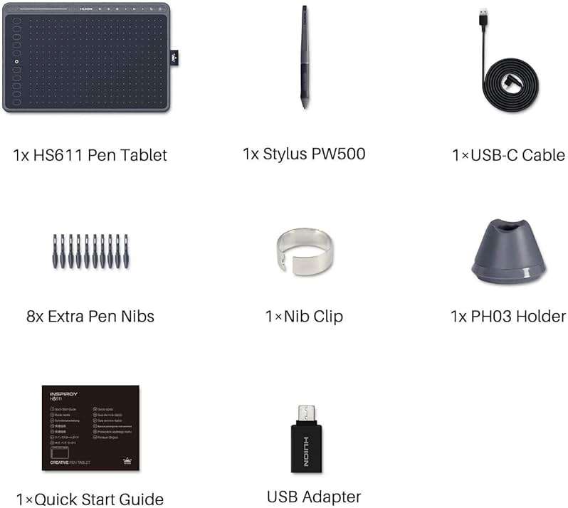HUION HS611 Graphics Drawing Tablet Android Support Digital Art Tablet with Battery-Free Stylus 8192 Pen Pressure Tilt 8 Multimedia Keys 10 Hot Keys and Touch Ring, 10x6 inch Drawing Pad, Space Grey - Image 7