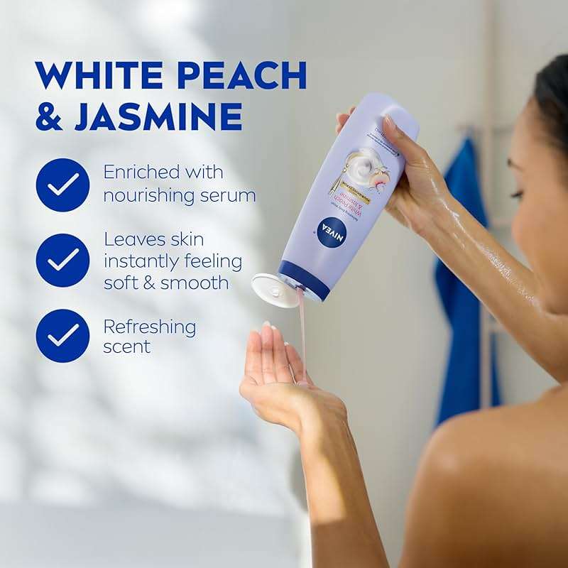 NIVEA Refreshing White Peach and Jasmine Body Wash with Nourishing Serum, Scented Body Wash for Women, Enriched with Provitamin B5 and Vitamin E, 20 Fl Oz Bottle - Image 4