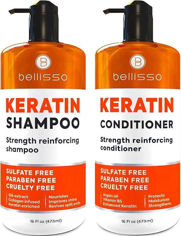 Keratin Shampoo and Conditioner Set - Sulfate Free and Paraben Free - Salon Thickening Treatment for Dry, Damaged, Curly, Frizzy, Straight or Color Treated Hair - Anti Frizz Formula for Women and Men - Image 1