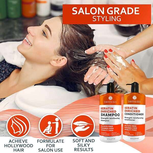 Keratin Shampoo and Conditioner Set - Sulfate Free and Paraben Free - Salon Thickening Treatment for Dry, Damaged, Curly, Frizzy, Straight or Color Treated Hair - Anti Frizz Formula for Women and Men - Image 7