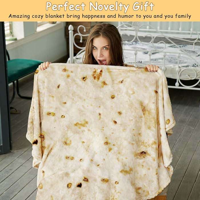 SeaRoomy Burritos Tortilla Blanket, Realistic Food Wrap Blanket Double Sided, Novelty Funny Tortilla Round Soft Blankets (Beige, 47 inches) - Image 3