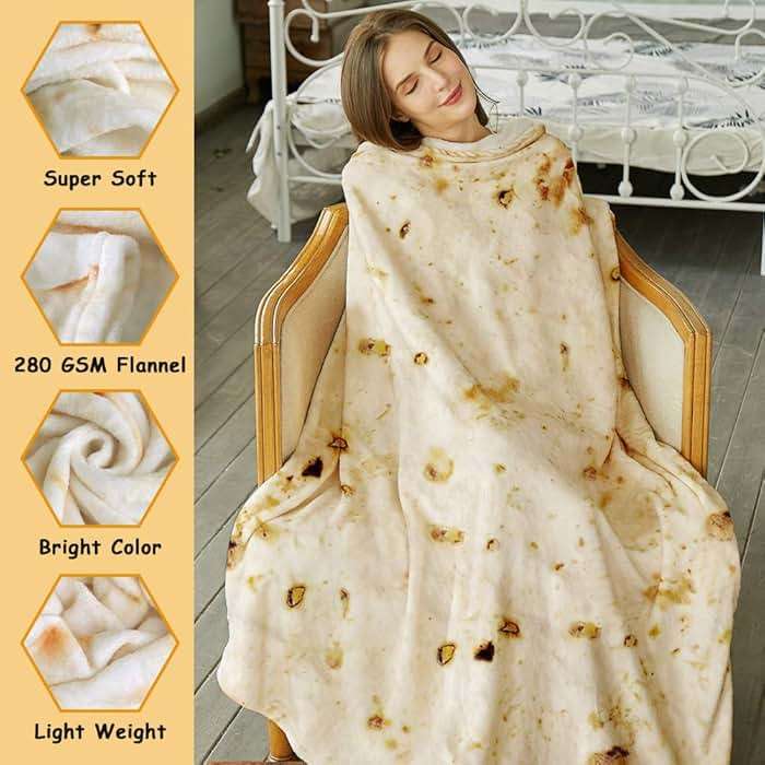 SeaRoomy Burritos Tortilla Blanket, Realistic Food Wrap Blanket Double Sided, Novelty Funny Tortilla Round Soft Blankets (Beige, 47 inches) - Image 4