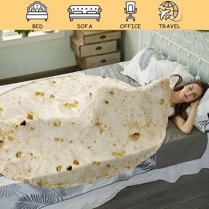 SeaRoomy Burritos Tortilla Blanket, Realistic Food Wrap Blanket Double Sided, Novelty Funny Tortilla Round Soft Blankets (Beige, 47 inches) - Image 7
