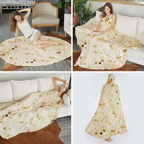SeaRoomy Burritos Tortilla Blanket, Realistic Food Wrap Blanket Double Sided, Novelty Funny Tortilla Round Soft Blankets (Beige, 47 inches) - Image 8