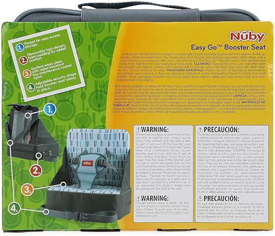 Nuby Easy Go Booster Seat - Travel Booster Seat for Babies and Toddlers - Holds Up to 35 Pounds - 9+ Months - Gray - Image 11