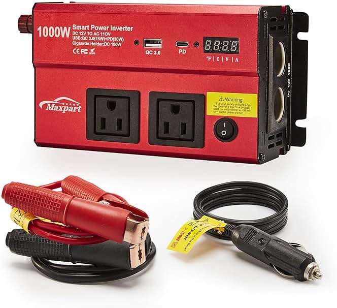 TWING Car 1000w Inverter,12v DC to 110v Power Inverters for Vehicles 1000 watt with Dual AC Outlets 3.0A USB and Type-C,12 Volt Inverter Car Cigarette Lighter Battery - Product Image