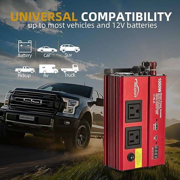 TWING Car 1000w Inverter,12v DC to 110v Power Inverters for Vehicles 1000 watt with Dual AC Outlets 3.0A USB and Type-C,12 Volt Inverter Car Cigarette Lighter Battery - Image 2