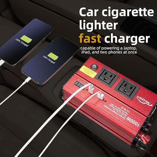 TWING Car 1000w Inverter,12v DC to 110v Power Inverters for Vehicles 1000 watt with Dual AC Outlets 3.0A USB and Type-C,12 Volt Inverter Car Cigarette Lighter Battery - Image 5