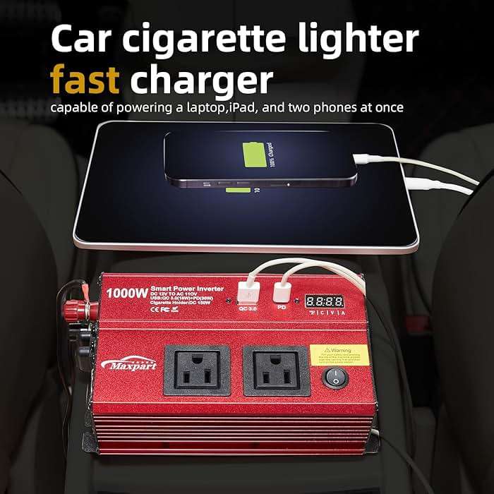 TWING Car 1000w Inverter,12v DC to 110v Power Inverters for Vehicles 1000 watt with Dual AC Outlets 3.0A USB and Type-C,12 Volt Inverter Car Cigarette Lighter Battery - Image 9