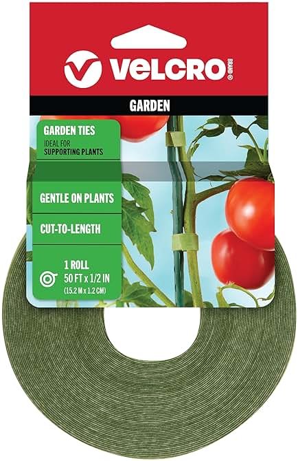 VELCRO Brand VEL-30071-USA ONE-WRAP Garden Ties | Plant Supports for Effective Growing | Strong Grips are Reusable and Adjustable | Cut-to-Length, 50 ft x 1/2 in, Green-Recycled Plastic - Product Image