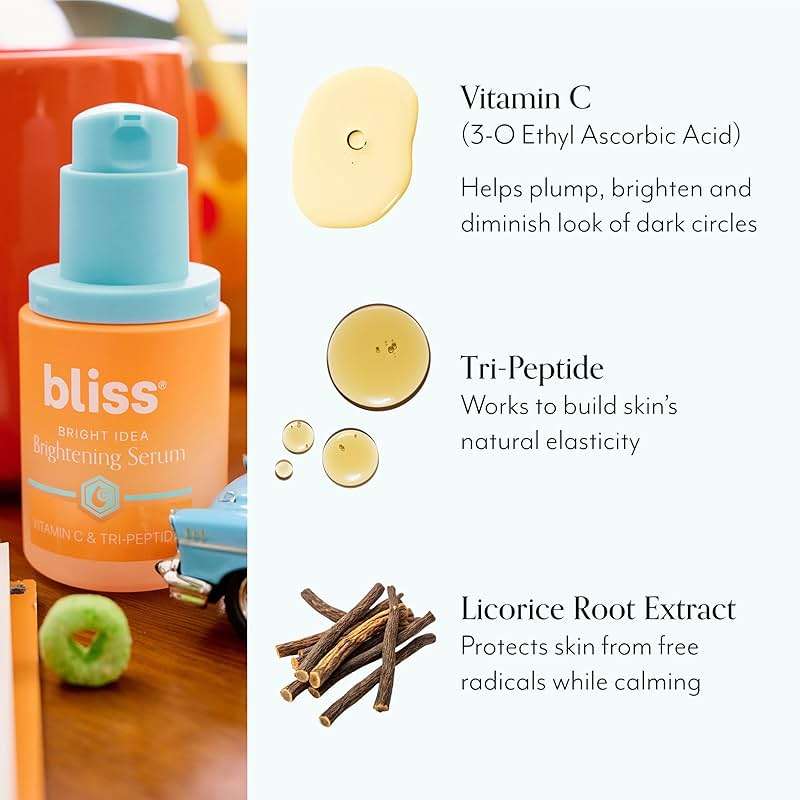 Bliss Vitamin C + Tri-Peptide Face Serum - Stabilized Vitamin C for Dark Spots, Fine Lines & Firmness - Brightening Serum with Collegen Boosting Peptides, Hyaluronic Acid, Squalane - 1 Fl Oz - Image 5