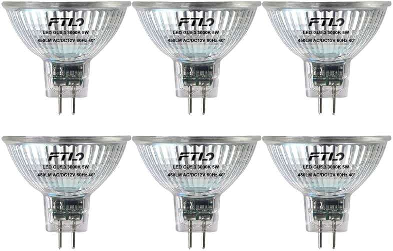 FTL MR16 LED Light Bulbs 3000K Warm White AC/DC 12V Non Dimmable Glass Cover 5W 500lm GU5.3 Spotlight 50W Halogen Replacement for Track Lighting and Outdoor Landscape 6-Pack - Image 1