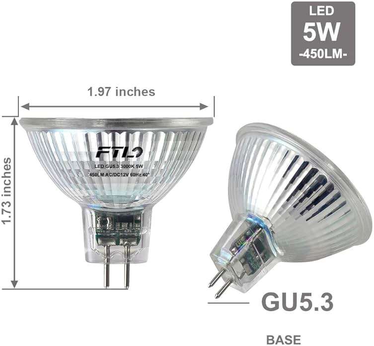 FTL MR16 LED Light Bulbs 3000K Warm White AC/DC 12V Non Dimmable Glass Cover 5W 500lm GU5.3 Spotlight 50W Halogen Replacement for Track Lighting and Outdoor Landscape 6-Pack - Image 2