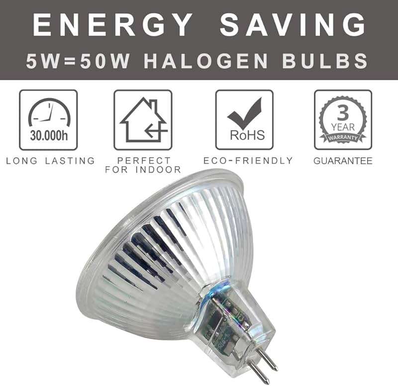 FTL MR16 LED Light Bulbs 3000K Warm White AC/DC 12V Non Dimmable Glass Cover 5W 500lm GU5.3 Spotlight 50W Halogen Replacement for Track Lighting and Outdoor Landscape 6-Pack - Image 6