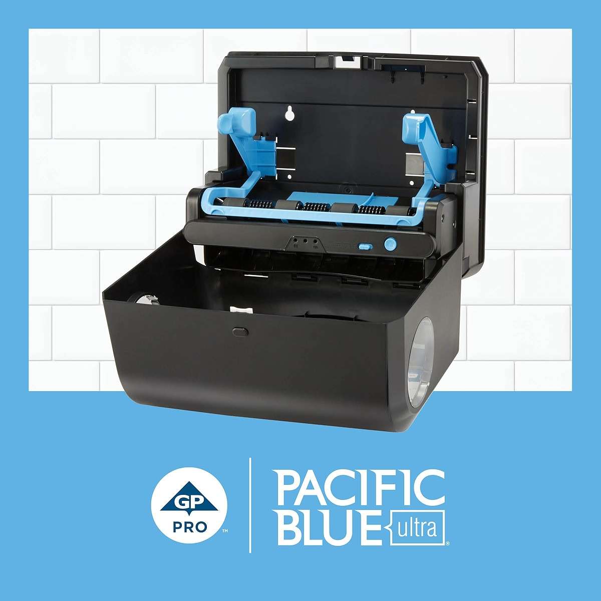 Georgia-Pacific Pacific Blue Ultra 9" Mini Automatic Paper Towel Dispenser by GP PRO (Georgia-Pacific), Black, 54518, 14.1" W x 6.5" D x 11.1" H - New Version - Image 3