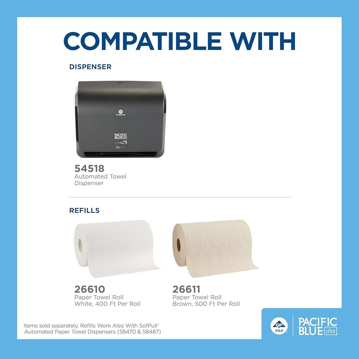 Georgia-Pacific Pacific Blue Ultra 9" Mini Automatic Paper Towel Dispenser by GP PRO (Georgia-Pacific), Black, 54518, 14.1" W x 6.5" D x 11.1" H - New Version - Image 4