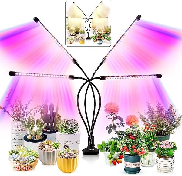 LEOTER Grow Light for Indoor Plants - Upgraded Version 80 LED Lamps with Full Spectrum & Red Blue Spectrum, 3/9/12H Timer, 10 Dimmable Level, Adjustable Gooseneck,3 Switch Modes - Product Image