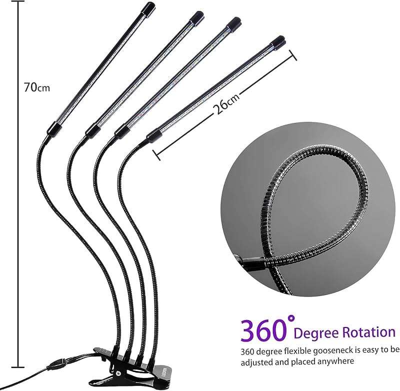 LEOTER Grow Light for Indoor Plants - Upgraded Version 80 LED Lamps with Full Spectrum & Red Blue Spectrum, 3/9/12H Timer, 10 Dimmable Level, Adjustable Gooseneck,3 Switch Modes - Image 8